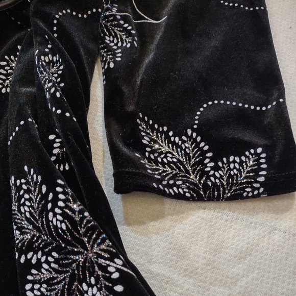 NOTATIONS BLACK SILVER  GLITTER SPARKLE LEAF PATTERN FORMAL SHORT SLEEVE TOP M - Picture 5 of 11